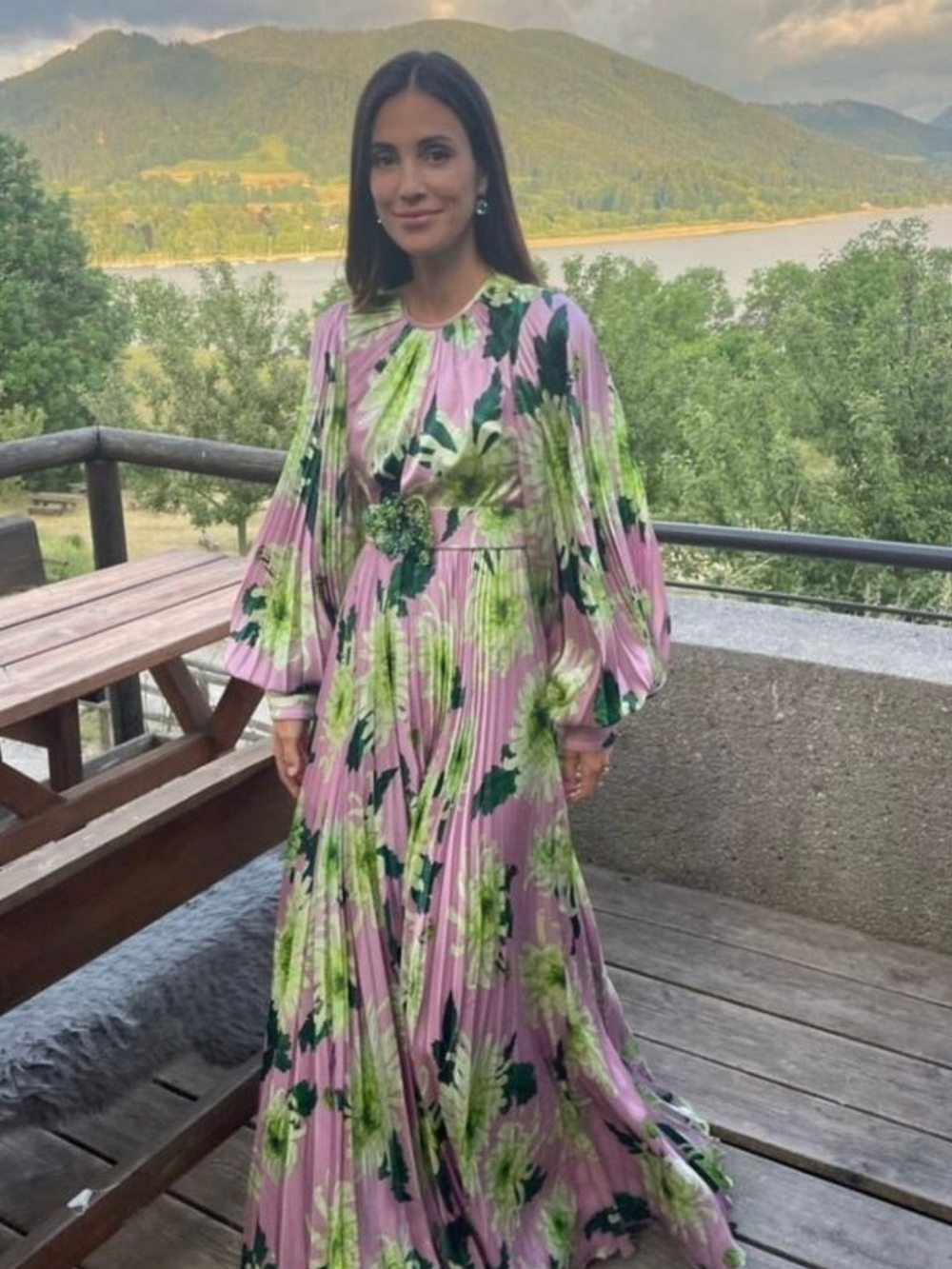 Andrew Gn Silk Floral Pleated Gown Embellished Belt Maxi Dress Luxury Designer - Picture 16 of 16